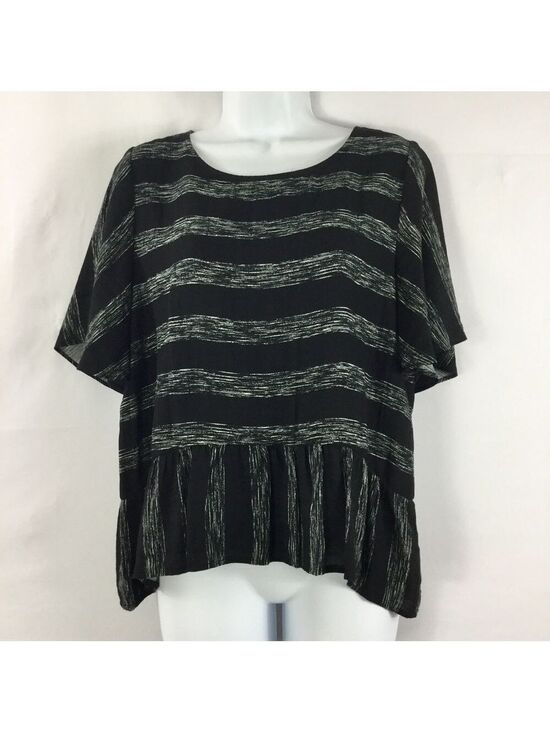 Skies Are Blue Tops - 𝅺skies Are Blue Stripe Ruffle Sleeve Peplum Hem Top